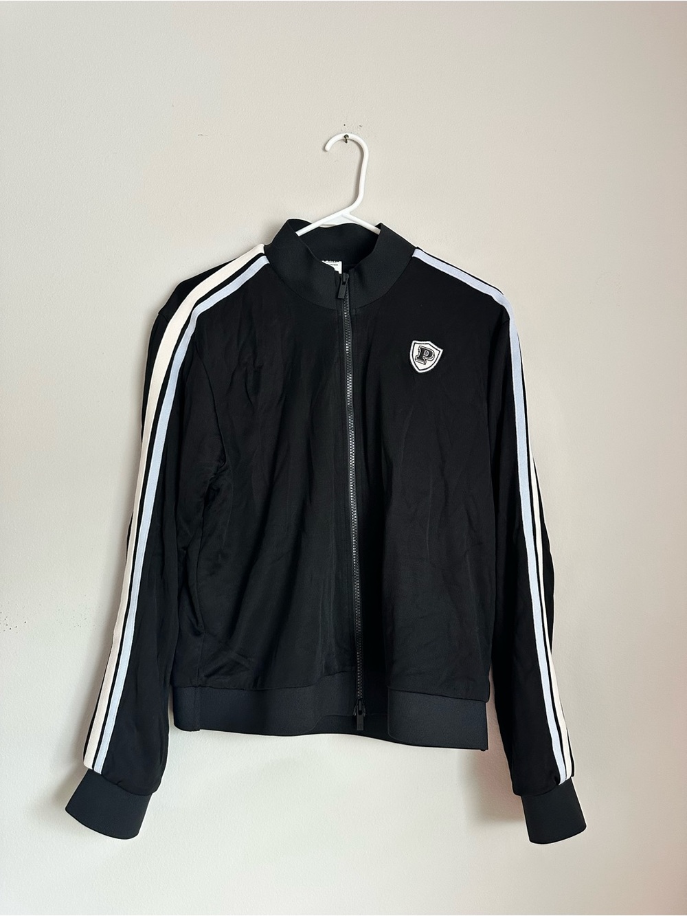 PINK Victoria's Secret Black Bomber Jacket with White Stripes